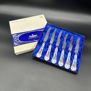 Vintage Aynsley Pembroke Fine Bone China Stainless Steel Steak Knives Bird